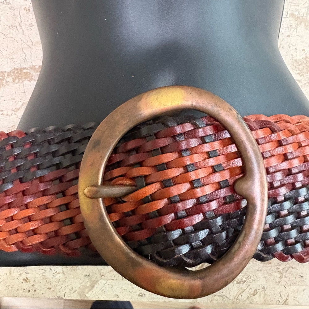 HYDE Collection Woven Leather Belt Wide Vintage Statement Size S